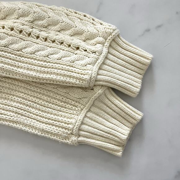 J.Crew Cable-Knit V-Neck Pullover Cream XS tennis prep Aran Sweater Scandi Chic - Picture 8 of 11